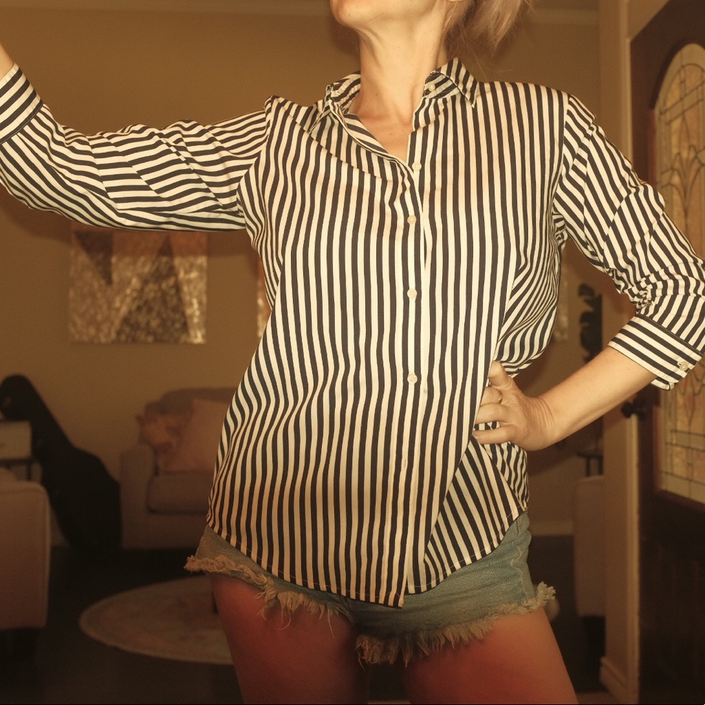 Ralph Lauren medium navy and white striped blouse